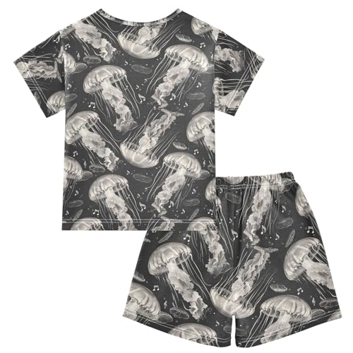 ALAZA Jellyfish Music Notes Pajama Set Short Sleeve Sleepwear Soft Lounge Nightwear2