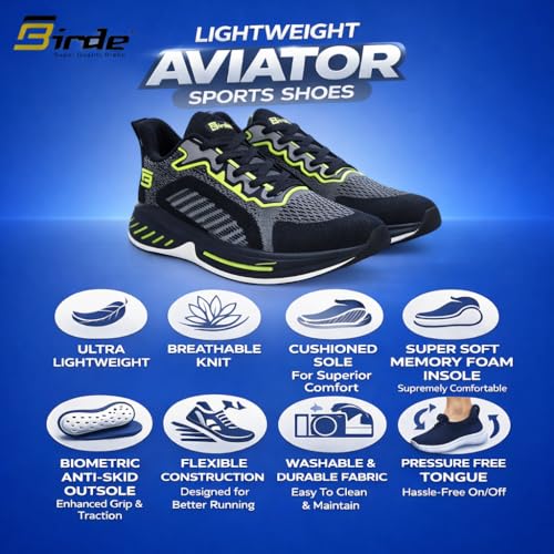 Image of Birde Men's Sports Shoes for Gym, Walking, & Running Lightweight Comfortable Sports Shoes | Colour - Grey EVA-TPR-TPU Jaquard Knit Sports Shoes