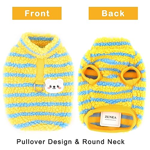 Zunea Fuzzy Sherpa Fleece Dog Jumper for Small Dogs Cat Striped Winter Sweater Coat with D-Ring Soft Warm Pullover Jacket Coat Puppy Vest Clothes Cold Weather Pet Chihuahua Yorkie Apparel Yellow M - Image 3