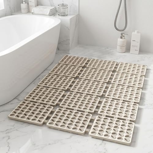 Image of LUXEHOME International Rubber Shower Mat for Bathroom Floor Anti Slip Water Resistant Tile Pattern Bath Tub Shower Matt Heavy Duty 40x66 Cm Taupe Pack of 1