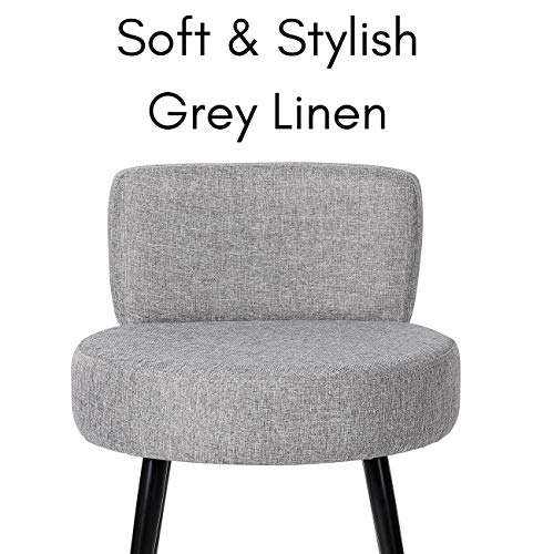Birdrock Home Grey Linen Chair With Back - Small - Soft Compact Round Padded Seat - Living Room, Bedroom, Kids Room Chair – Ottoman Foot Stool - Black Metal Legs Upholstered Decorative Furniture Rest #TOP3