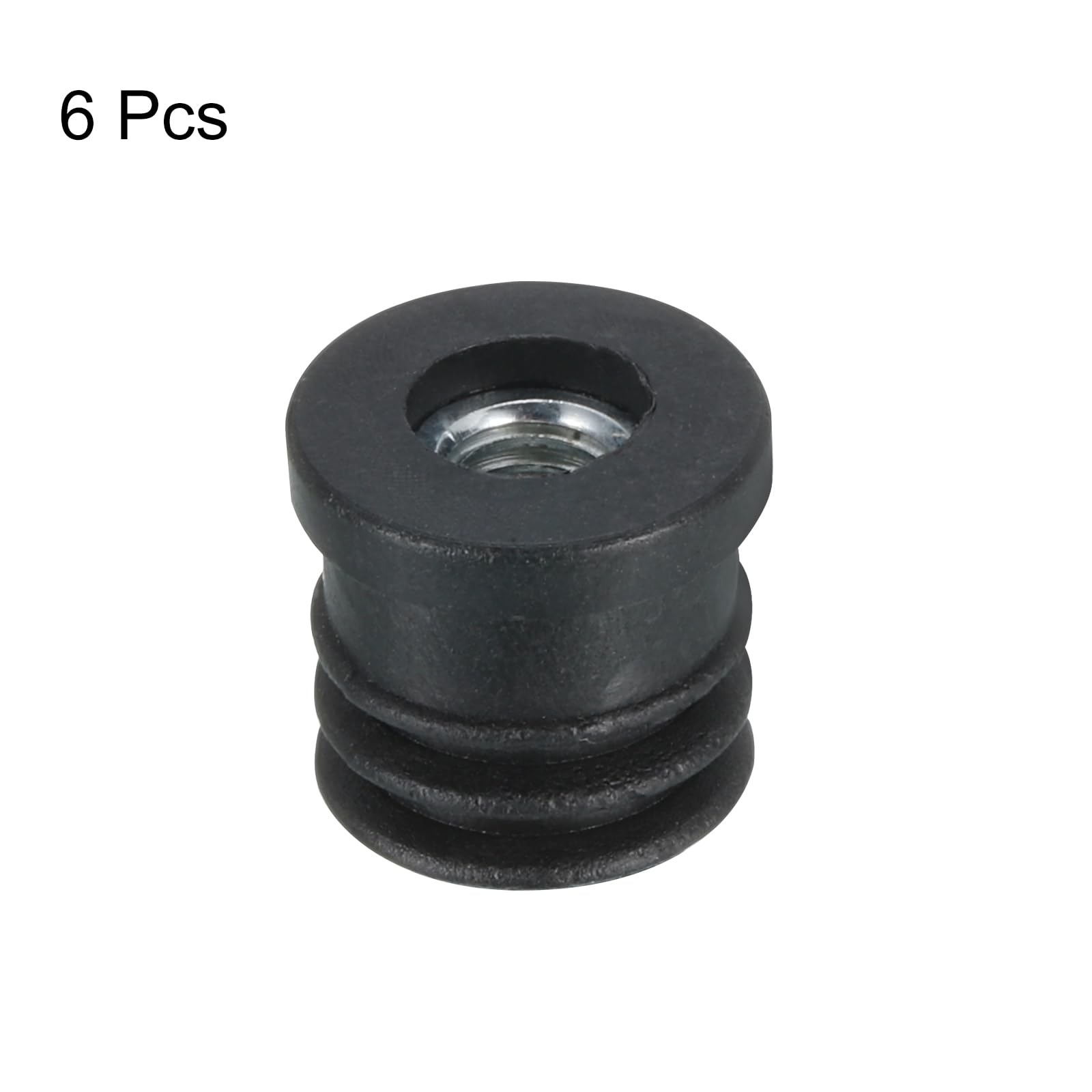 QUARKZMAN 4pcs Rond Noir Tube Inserts Avec M6 Filetage, Pour 16mm/0.63" OD Rond Tube, Plastique Réglable Prise Roulette Insert Chaise Fin Bouchons