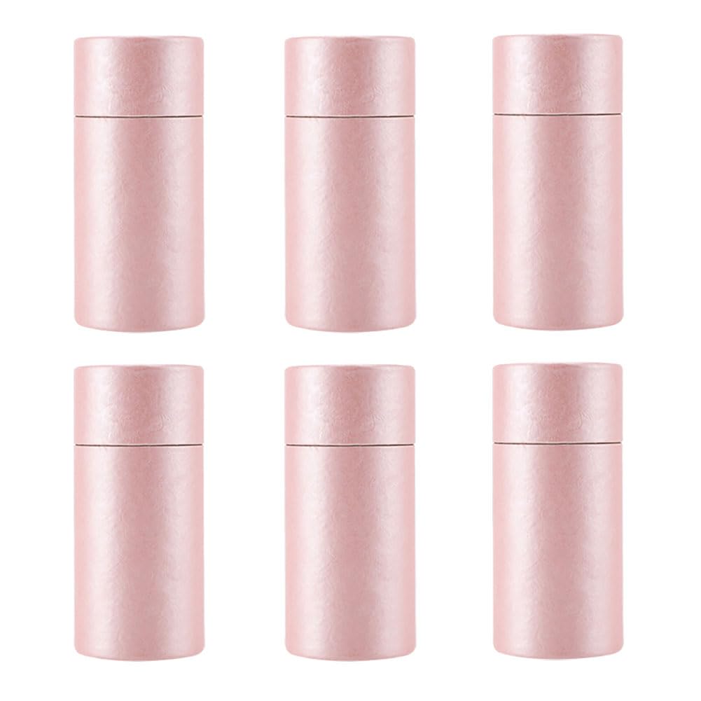 Hugede Pink 6 Pcs Empty Kraft Paper Jars Cardboard Tube Boxes Round Essential Oil Bottle Packaging Box Gift Paper Tubes With Lids For Crafts 50Ml