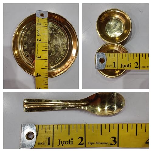 Image of 3.5 cm Laddu Gopal ji Thakur Ji Krishna Brass Pooja Thali Set /Bhog Bartan /Prasad Bartan Small Utensils Set of 5 Pcs (Thali Size 7 dimater) (0-3 Size)