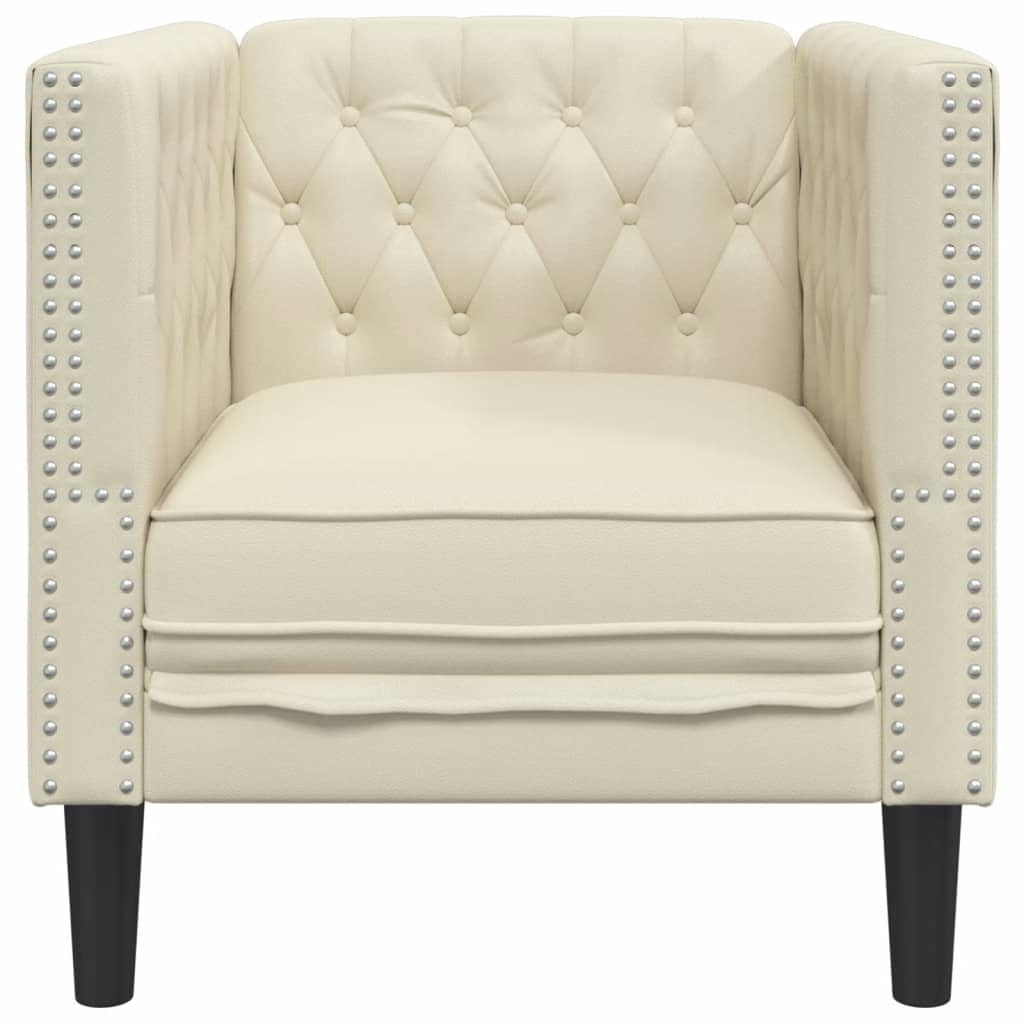 Poltrona Chesterfield in Ecopelle Crema con Rivestimento Capitonné, Sedia Imbottita per Soggiorno e Salotto, Seduta Comoda e Design Classico, Facile da Pulire, Materiale