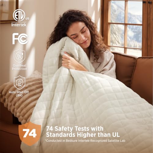 Image of Bedsure Quilted Heated Blanket Full, Warm Filled Electric Blanket, Ivory