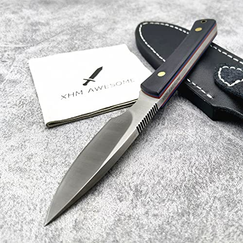 Xhm Awesome Edc Fixed Blade Knife, Full Tang 7Cr13Mov Steel Blade, G10 Handle, Leather Sheath, For Hunting, Outdoor Survival, Camping, Fishing #TOP9