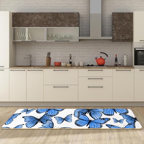 Tapete de cocina de 2 piezas con mariposas azules para un pasillo y lavado elegantes 3