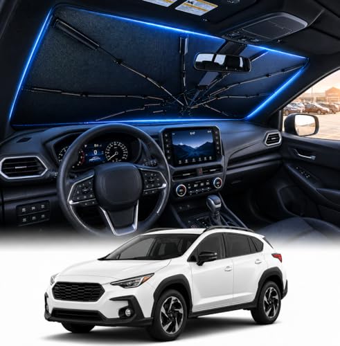 [2026 Upgraded] DooGooCoo Windshield Sun Shade Umbrella for Subaru Crosstrek 2018-2025 2026 [100% Sunlight Blocked Cooling Ice Crystal] Sunshade for Car Windshield for Crosstrek Sun Shade.
