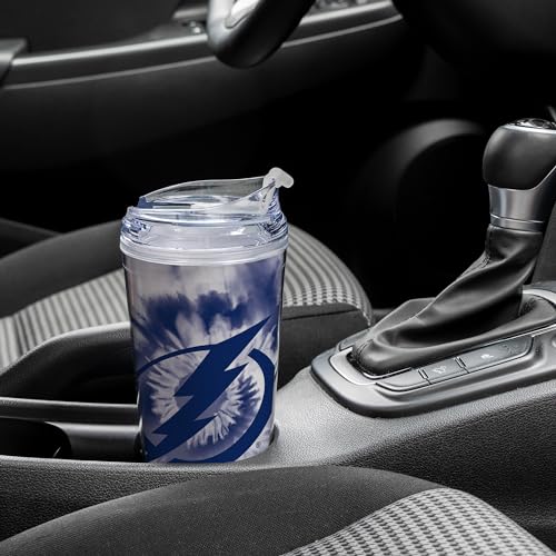 Image of Rico Industries NHL Hockey Team Color Tie Dye 24oz Metallic Acrylic Tumbler with Hinged Lid, Officially Licensed Double Wall Tumbler with Straw