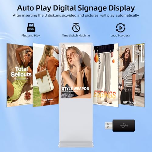 Image of JIYANG 43 Inch Digital Signage Display, Indoor Floor Standing Advertising Display Kiosk Android System,Commercial LCD Totem Support HDMI-in,Free Customization Stickers and Lifetime CMS System(White)