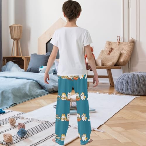 Boy's Pants Cute Cats and Corgi Eat Jogger Pants Elastic Waist Long Bottoms Trousers with Pockets 6-14 Years3