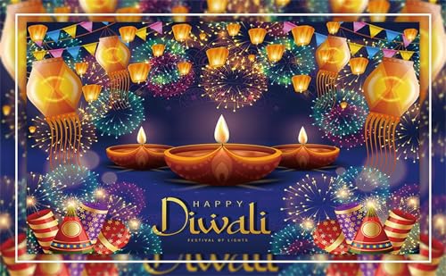 Image of Happy Diwali Backdrop 7x5ft Fabric India Festival of Lights Firework Photography Background Diwali Decorations Party Supplies