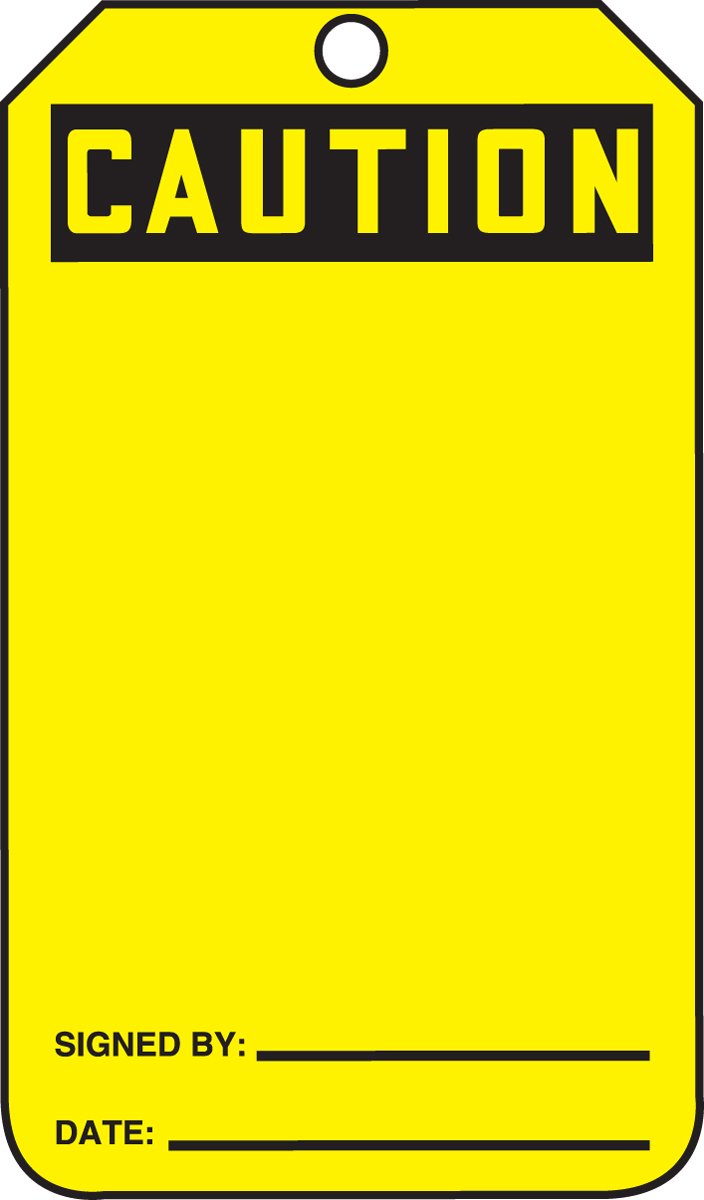 Accuform MDT623CTM PF-Cardstock Safety Tag, Legend "Caution (Blank)", 5.75" Length x 3.25" Width x 0.010" Thickness, Black on Yellow (Pack of 5)