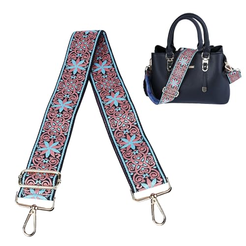 Image of Purse Strap, Adjustable Embroidery Flower 2 Inch Wide Purse Straps Replacement Crossbody for Women