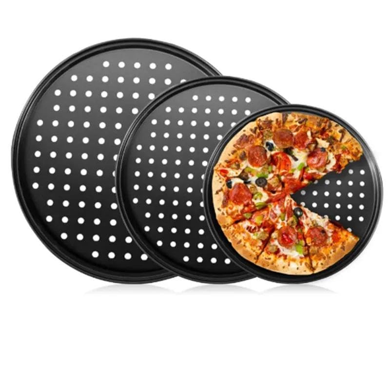 Bandeja para Pizza Antiadherente, Redonda, de Malla, para Horno, con Agujeros, de Acero (32 cm) (26 cm)