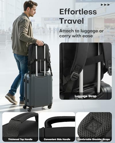 HOTOR Travel Backpack - TSA-Friendly Carry-On Backpack for Men & Women, Internal Luggage Straps & Waterproof Pocket, Perfect for Travel Essentials, Work, Commuting, 16.9" x 11.4" x 7.9", Black - Image 6