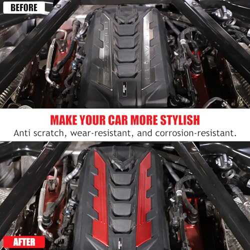 Image of Sekhyna Engine Bay Panel Cover Trim 2PCS Compatible with Corvette C8 Stingray 2020-2025 Engine Cover Left Right Protective High Temperature Resistance Cover Trim Accessories (Red)