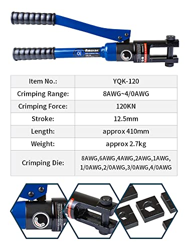 image for AMZCNC 12 Ton Hydraulic Crimping Tool with 9 Standard American Dies, C