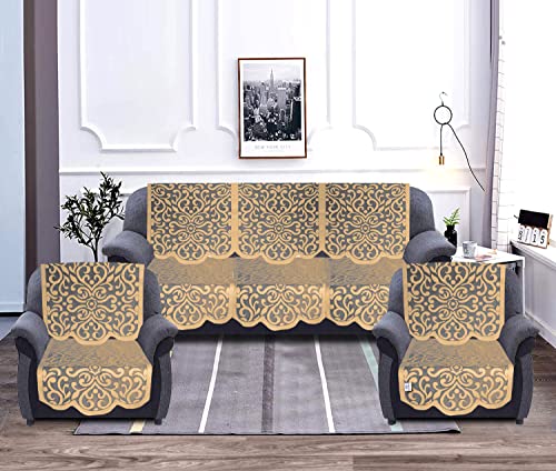 Image of Heart Home Artcam Design 5 Seater Cotton Sofa Cover Set (Golden)