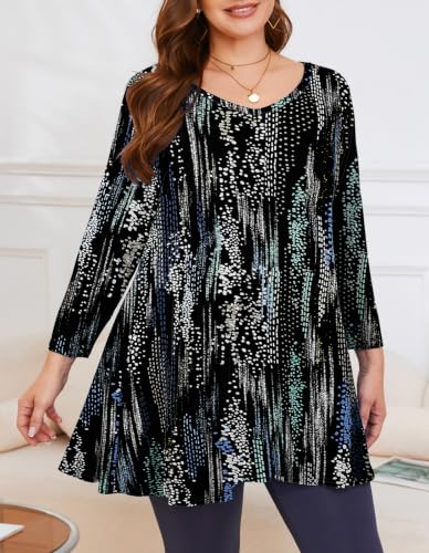 Image of LARACE Tunics 3 /4 Sleeve Plus Size Tops for Women V Neck Loose Fit Flowy Clothing for Leggings