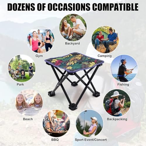 Image of Portable Folding Camping Stool, Tropical Leaf Print, Lightweight Outdoor Seat for Fishing, Hiking, Picnic,Stools