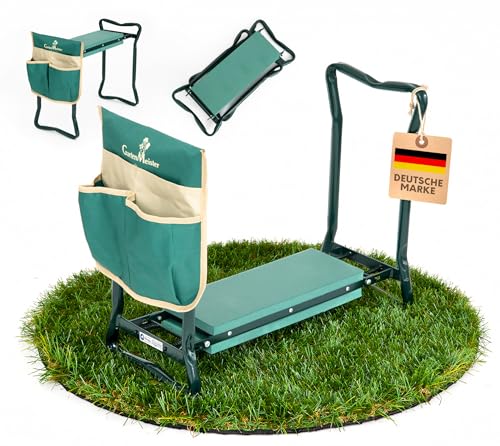 Westmann Multi Gartenhocker mit Kniebank | Klappbare Kniehilfe für Gartenarbeit | Inkl. Werkzeugtasche | 150 kg Traglast | Grün