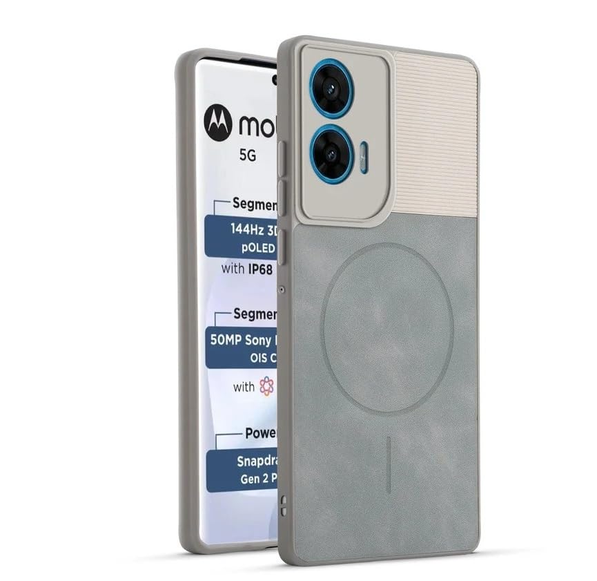 Image of Bintage Dual-Leather Mac Safe Design Phone Case| Soft Touch Finish | Full Camera Protectection Back Cover Compatible for Motorola Moto G45 5G - White & Matelic Grey
