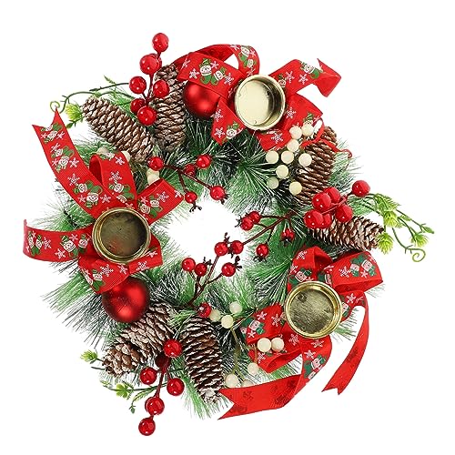 RORPOIR Xmas Candle Holder Wreath Elegant Centerpiece for Christmas Parties Realistic Decor for Home Shop and Hotel Features Lifelike Design Berries and Pine Needles