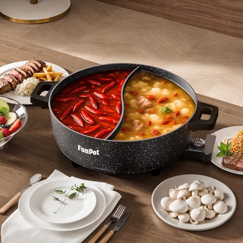 6L Electric Hot Pot with S-Shape Dual-Divider, Smart Temperature Control, 5 Heat Settings, 1350W Fast Boiling, Diamond Nonstick Pot (Black Hollow Handles) - Image 3