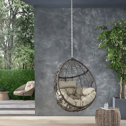 Image of Outdoor Swing for Balcony, Garden Single Seater Without Stand | Patio Hammock Jhula for Adults | Weather Resistant Wicker Hanging Egg Swing Chair