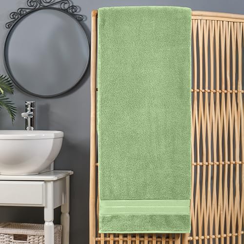 Image of Elegant Comfort Three Line Popcorn Extra Large Luxury Bath Towel - 40 inch x 80 inch inch, Premium Hotel Spa Quality 1 Piece Oversized Bath Sheet 100% Turkish Cotton Super Soft Highly Absorbent, Sage Green