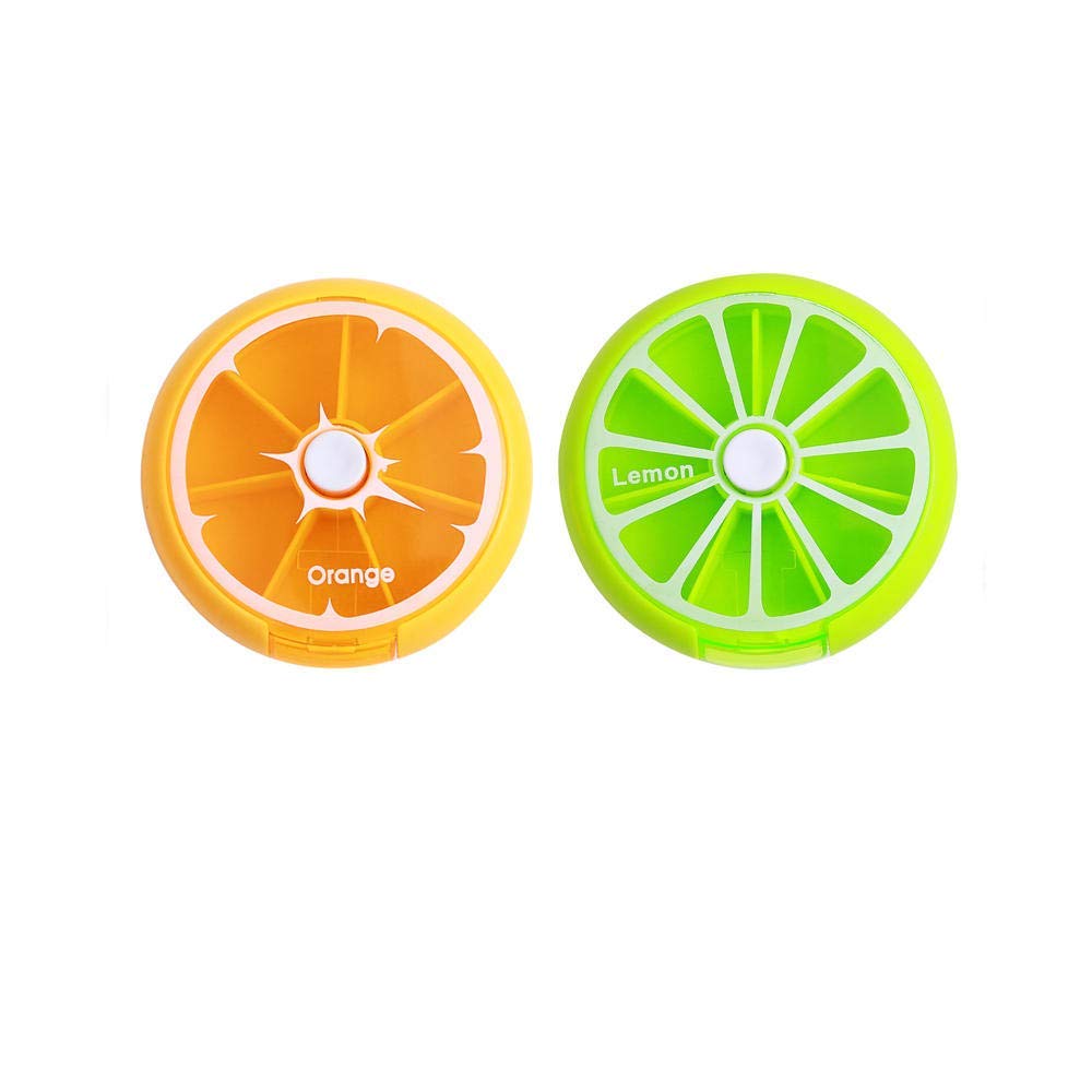 Pastillero Organizador semanal de 7 días con rotación de botones, pastillero de 7 rejillas con diseño a prueba de humedad, rosa y verde