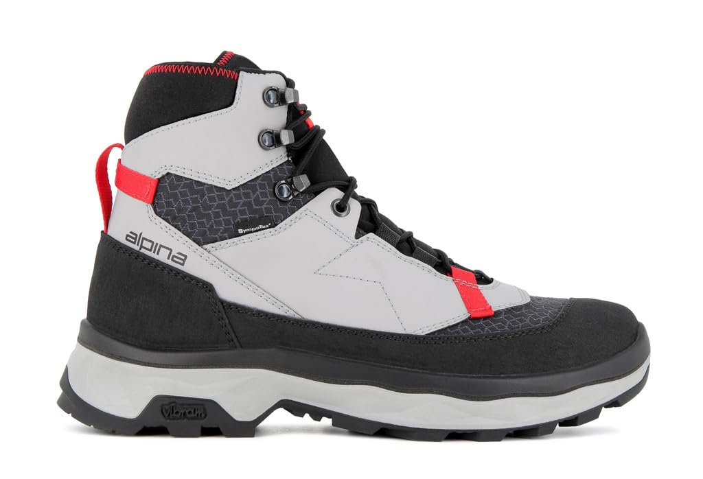 Alpina Performance Men Waterproof Boots Vibram-Sole Hiking with Sympatex Breathability All Weather Grip Proffesional Lightweight Synthetic and Leather Upper Made in Europe,US 8,EU 41 Grey