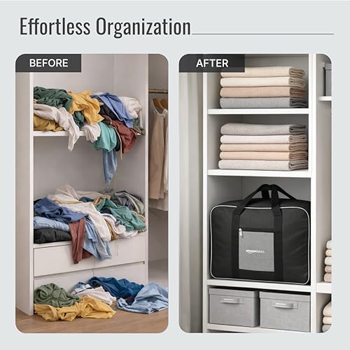 Image of amazon basics 69L Large Storage Bag (Pack Of 2) | Moisture Proof Nylon Big Storage Bag For Clothes With Wide Handles | Wardrobe Packing Container for Winter Blankets | 54x46x28 cm | Grey