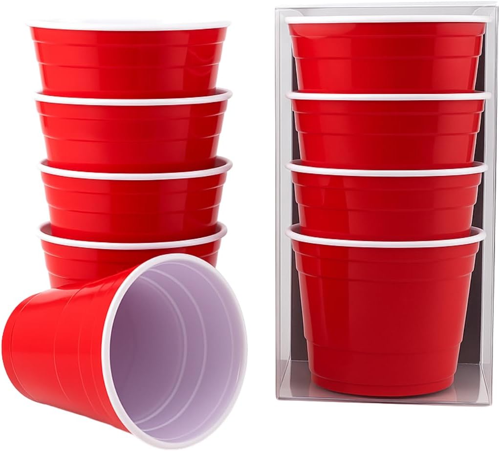 Reusable Red Plastic Cups - 5 oz Party Cups, Set of 4 - BPA Free and Washable - The Ideal Large Plastic Cups for Parties, BBQ, and Camping…