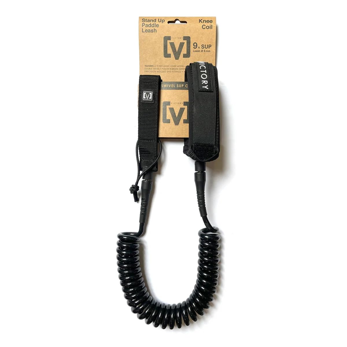 Premium Leash Sup Coil 9'0 Knee (Knee), 8 mm Urethane, Double Pivot, Regular, Detachable Double Rail, Stainless Steel Swivels, Neoprene Key Pocket