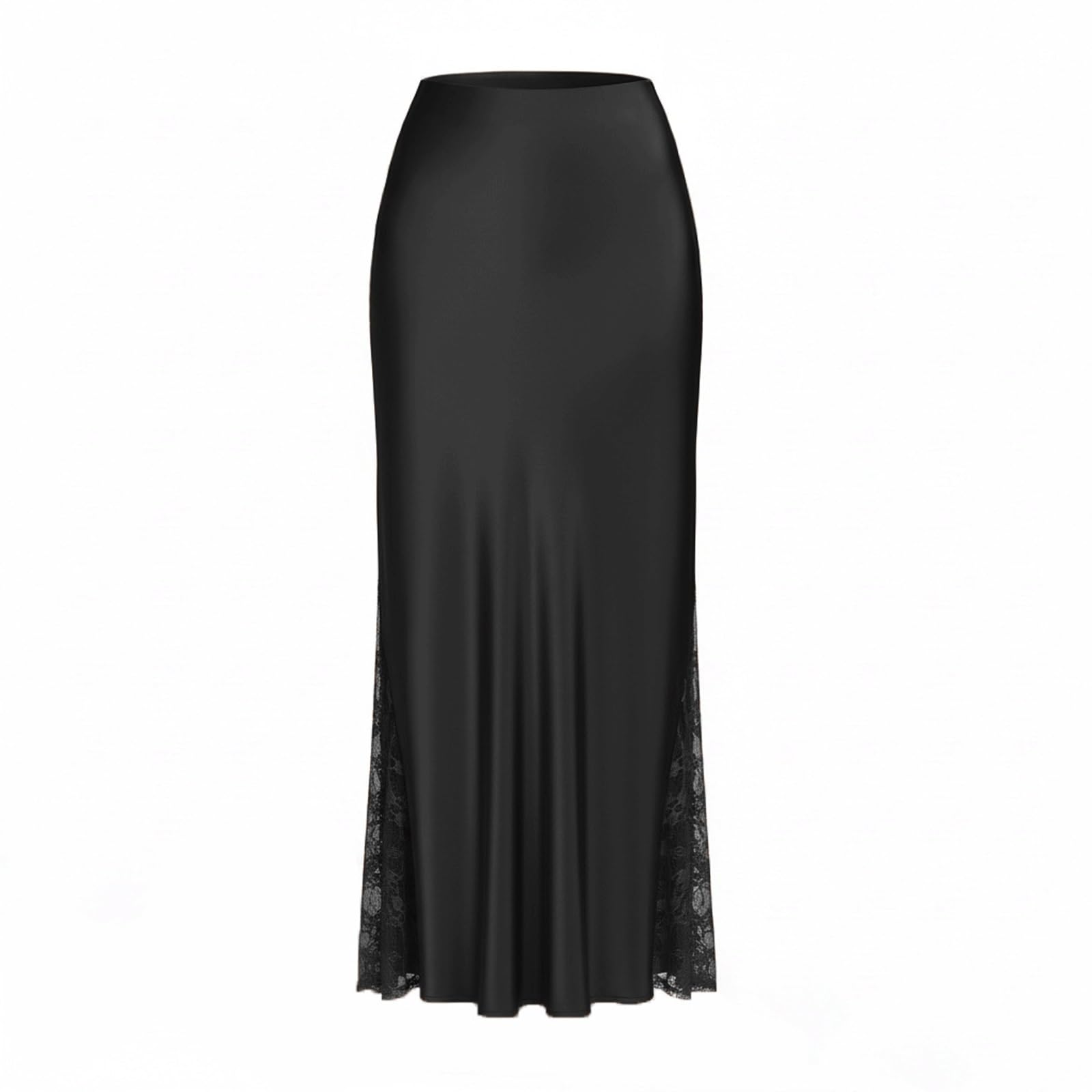 Midi Long Skirt High Waisted Elastic Women's Maxi Skirts A-Line(Nero,Lagre)