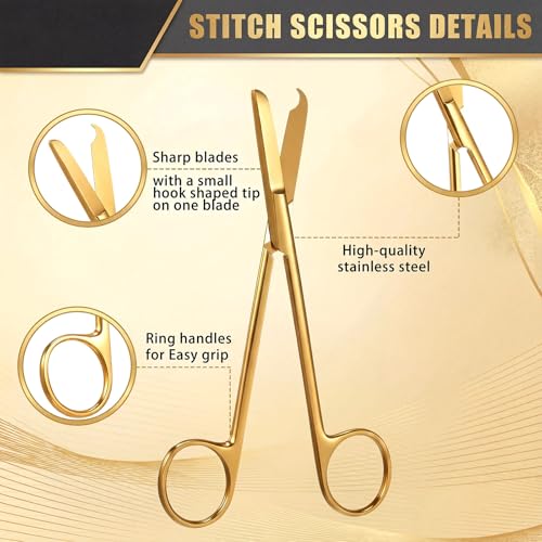Image of BBTO Hemostat Curved and Straight Hemostat Forceps Piercing Pliers Forceps, Stainless Steel Straight and Curved Pliers, Fishing Tweezer(Gold,4 Pcs)