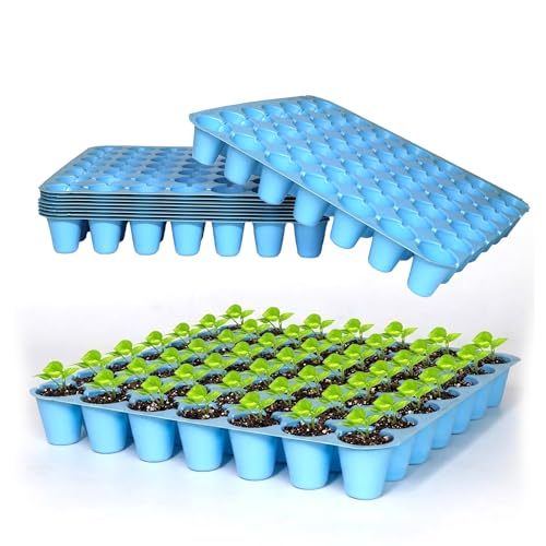 Image of Anandi Green's Reusable Seedling Tray 49 Cavity 1MM Thick Durable Plastic Germination Trays with Drainage Holes Ideal for Seed Starting, Greenhouse, and Indoor Gardening Blue Color Pack of 5