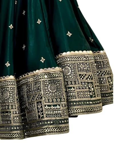 Image of Suppar Sleave Women's Embroidered Vichitra Silk Lehenga Choli Dupatta Set Semi-Stitched Blouse and Fit & Flare Style