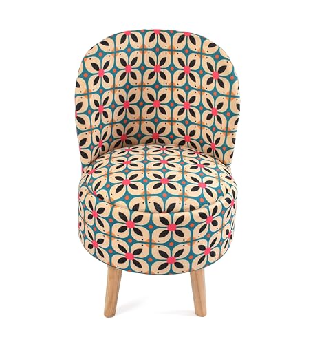 Image of NACIA Velvet Printed Ottoman Chair with Stool Combo | Dressing Table Chair for Bedroom Makeup Room Decor | Modern Upholstered Ottoman with Wooden Legs for Home (18x18x32 Inches, Boho Chic)