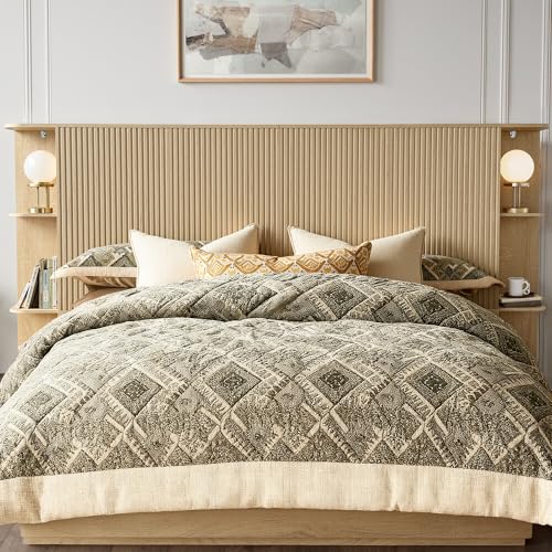FORTURETEC Queen Size Headboard Only, 63\" Wide Wooden Headboard with Storage, Modern Farmhouse Head Board, Wall Mounted Headboard Queen Size, Fluted Panel, Wingback Boho Head Board, Oak