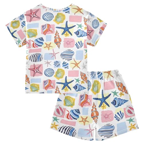 ALAZA Colorful Holiday Starfish Coral Reef Pajamas Set Short Sleeve Cotton Sleepwear Summer Pjs 2 Piece 5-14Y2