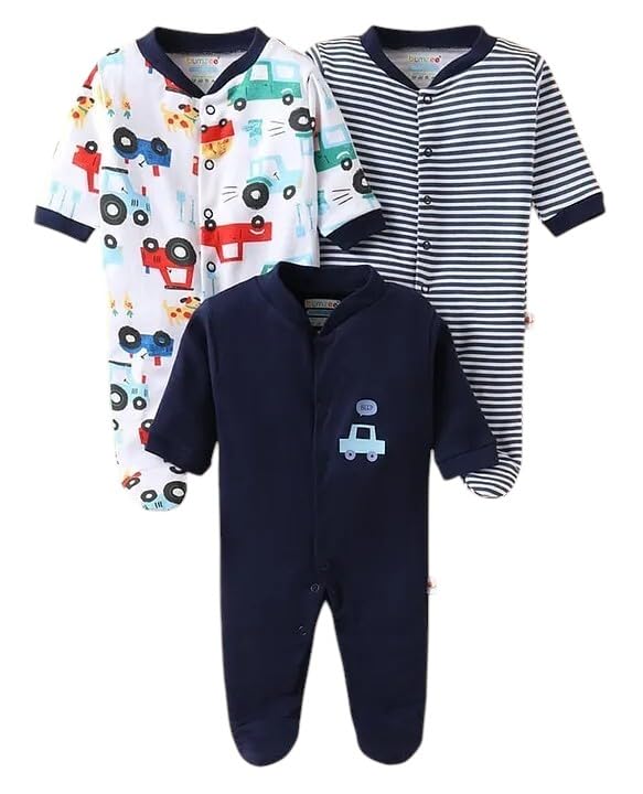 Image of New Born Baby 100% Cotton Rompers for Sleepsuits Jumpsuit Night Suits for Baby Boys & Girls |Onesies| Infant Clothes Pack of 3