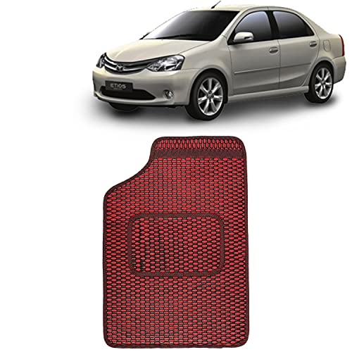 Image of Kingsway Dotted Design Car Floor Foot Mats Universal Fit for Toyota Etios, Model Year : 2010 Onwards, Water and Dustproof, Color Red, Set of 5 Pieces