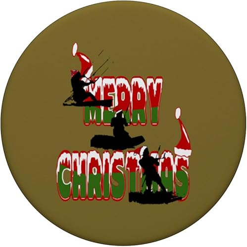 Miniatura 3 de Festive Merry Christmas Seasonal Holiday Kitesurfing PopSockets Standard PopGrip