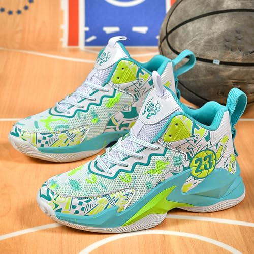 Mens High Top Lace Up Fashion Basketball Shoes with Arch Support Soft Running Shoes Non-Slip Train Sport Volleyball Sneakers (Light Blue,10) 7