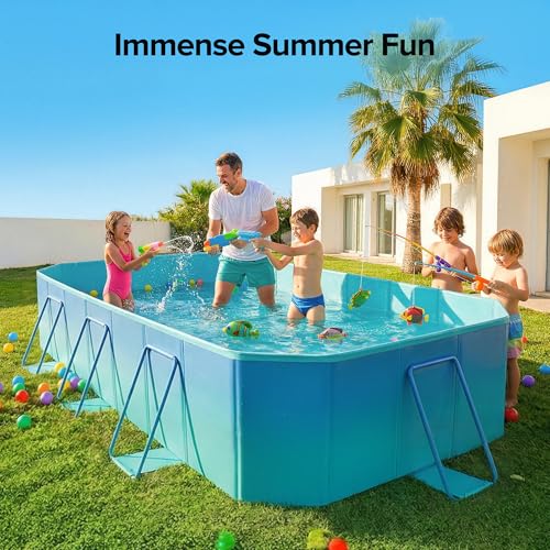 Image of Foldable Pool, Non-Inflatable Large Swimming Pool for the Whole Family, Portable Above Ground Pool for Adults & Kids, Kiddie Pool for Backyard Garden Camping, 113 inchx70 inchx19 inch, Easy Setup, Blue