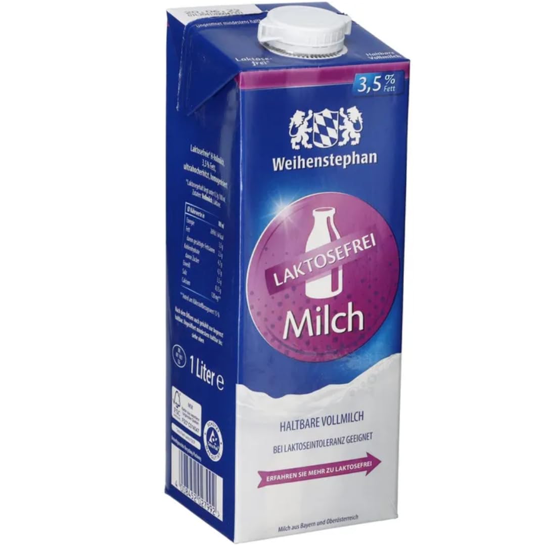 Milch Weihenstephan fettarme H-Milch 3,5% Fett laktosefrei, je 1 Liter, 24 Stück + Pufai